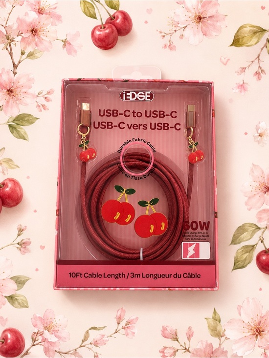 Other - 10Ft Cable Length USB-C to USB-C Cherry Fabric Cable w/Cherry charms